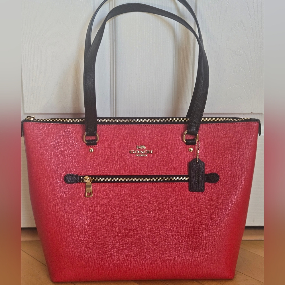 Like New Red Coach Gallery Tote with Black trim